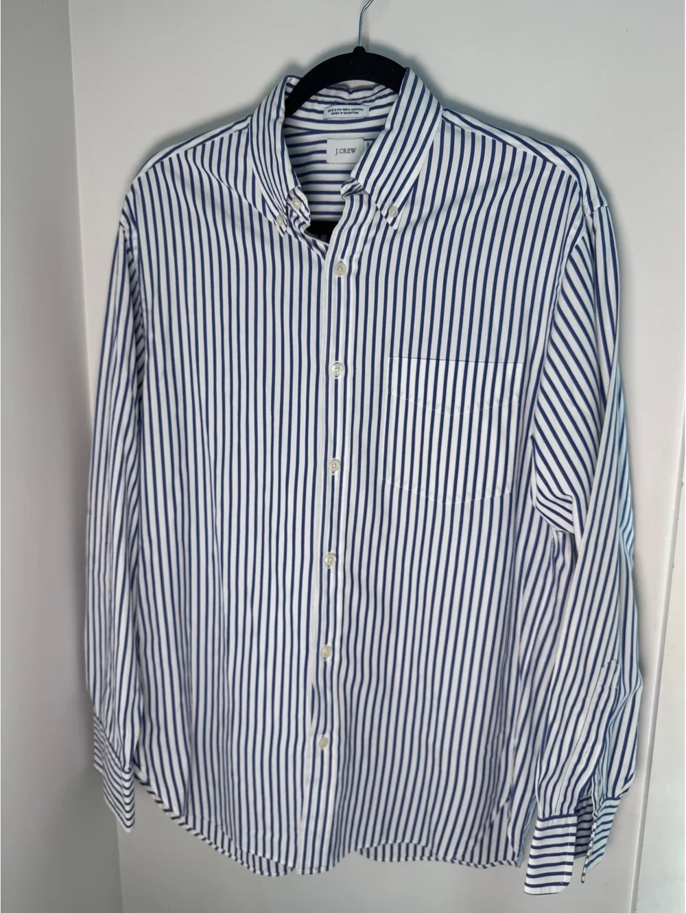 J.Crew 80’s 2-Ply 100% Cotton Blue White Stripe Button Down Shirt Made Mauritius
